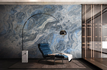 Blue Horizon Marble Mural Wallpaper in lounge