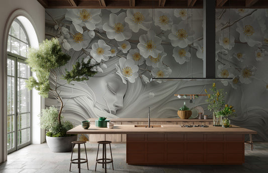 Serene Floral Dream Mural Wallpaper in kitchen