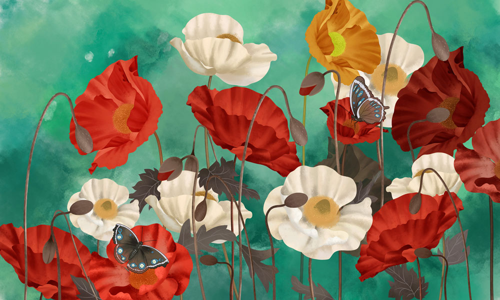 Butterfly on Flowers Wallpaper Mural