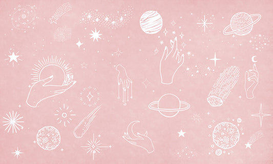 Pink Celestial Space Illustrated Mural Wallpaper