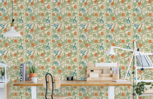 Floral Aviary Delight Mural Wallpaper