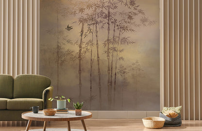 Golden Bamboo Forest Mural Wallpaper in living room