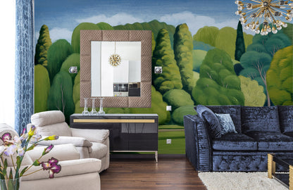 Serene Forest Landscape Nature Wallpaper in living room