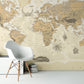 Beige World Map Vintage Wallpaper