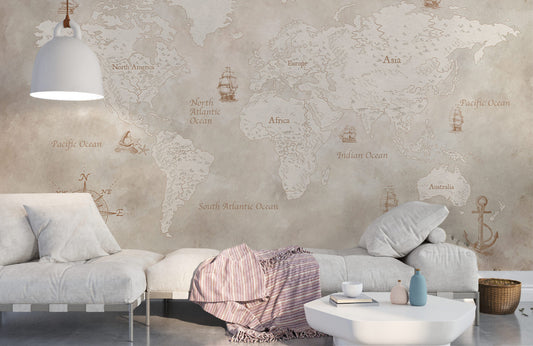 Vintage World Map Nautical Wallpaper