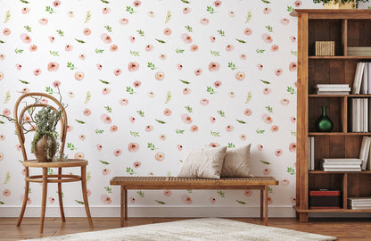 Blush Rose Harmony Mural Wallpaper in living room