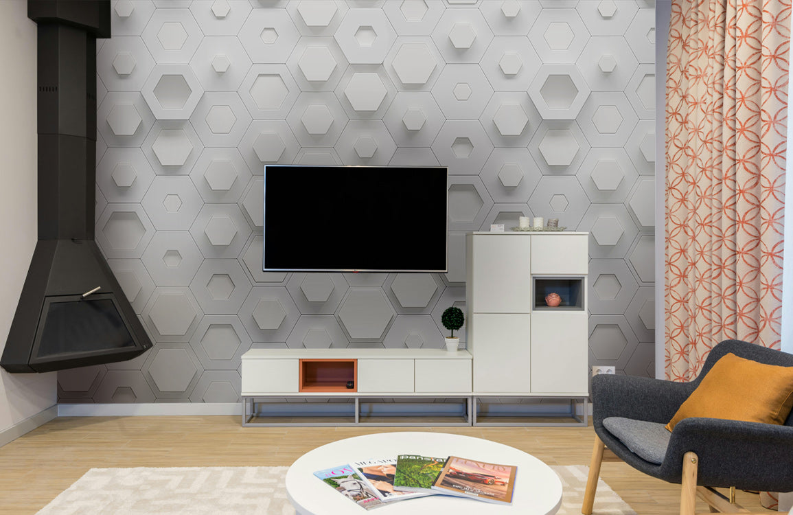 Futuristic Hexagonal Design Mural Wallpaper in living room