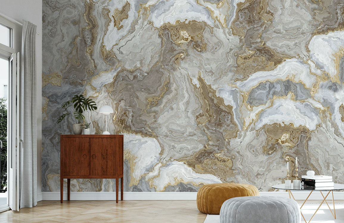 Golden Tide Marble Mural Wallpaper in living room