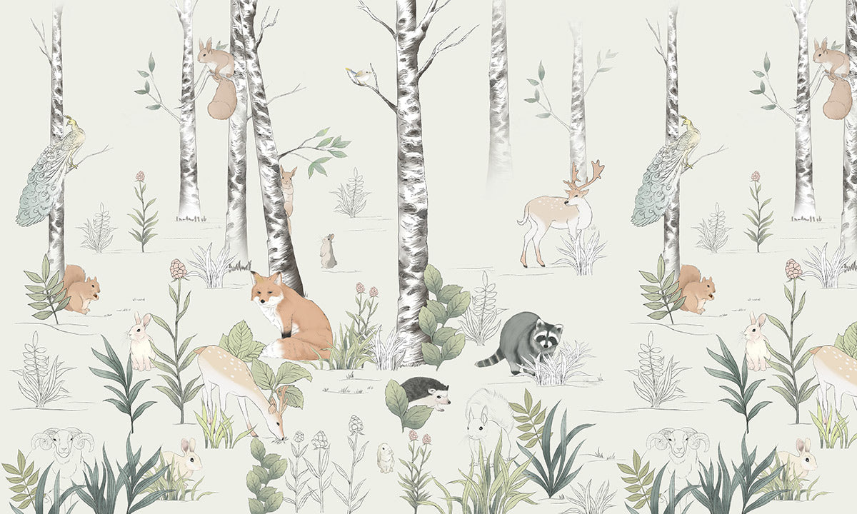 Enchanted Forest Animal Cartoon Mural Wallpaper