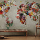 Floral World Map Wall Mural Wallpaper