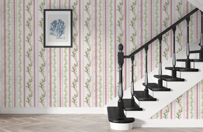 Elegant Floral Stripe Mural Wallpaper in entryway
