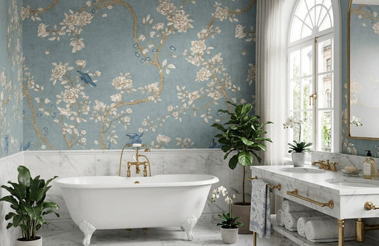 Elegant Blossom & Bluebird Garden Wallpaper
