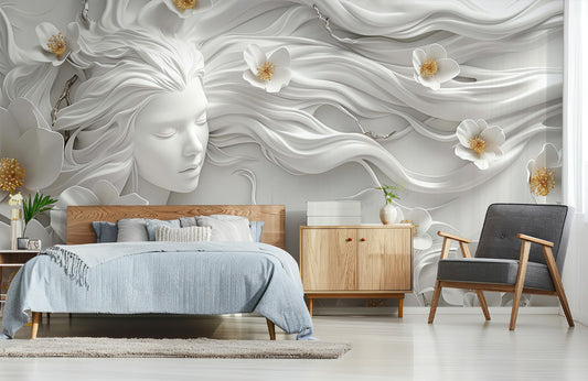 Ethereal Serenity Blossom Mural Wallpaper in bedroom