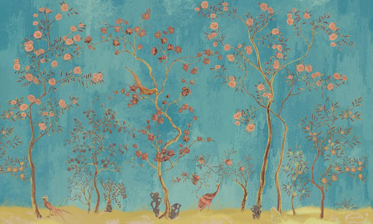unique flower tree and bird wallpaper mural art design