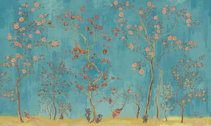 unique flower tree and bird wallpaper mural art design