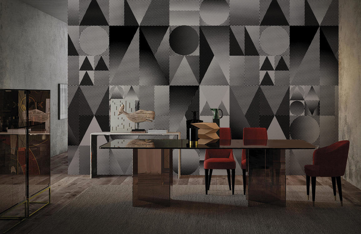 Monochrome Geometric Illusion Mural Wallpaper