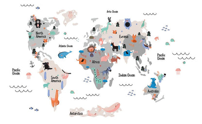 murals featuring cartoon animals that are inspired by maps