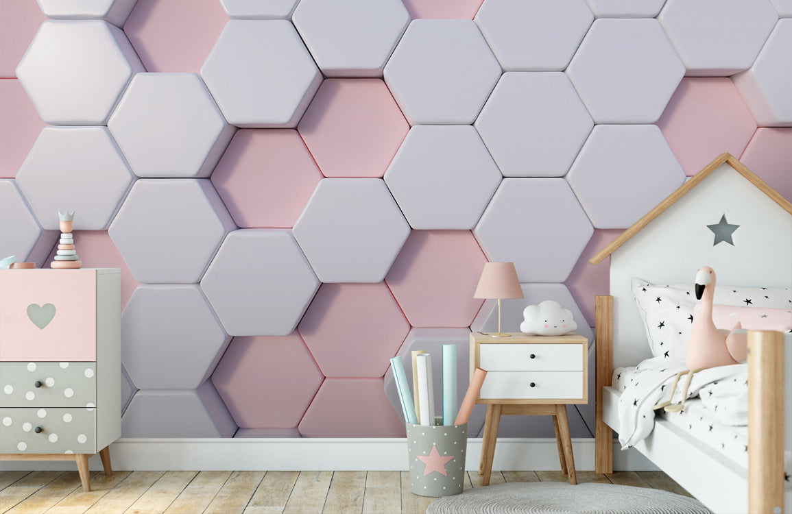 Hexagon Delight Mural Wallpaper in bedroom