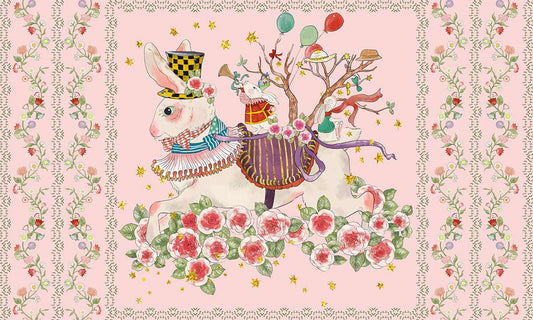 Whimsical Rabbit Floral Kids Mural Wallpaper