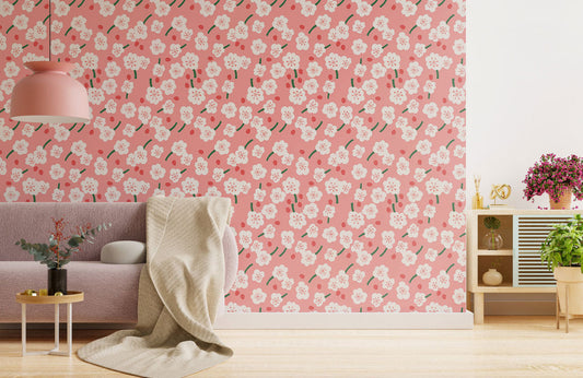 Blossom Delight Mural Wallpaper in living room