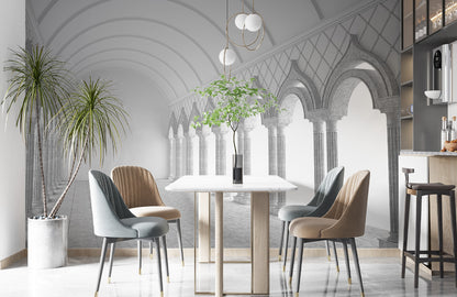 Elegant Archway Corridor Mural Wallpaper in dining room