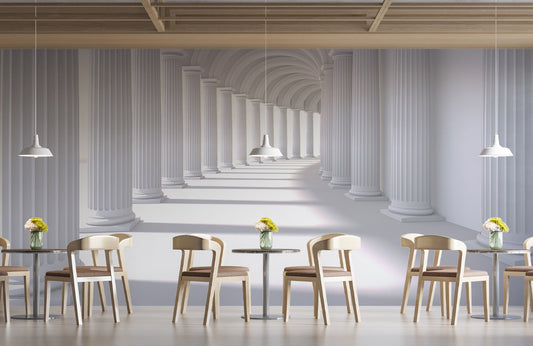 Endless Classic Columns Mural Wallpaper in dining area