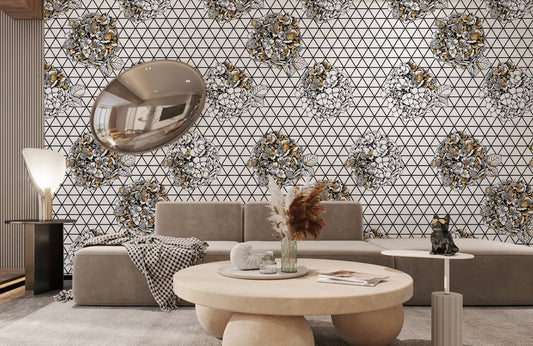 Geometric Floral Bouquet Pattern Wallpaper