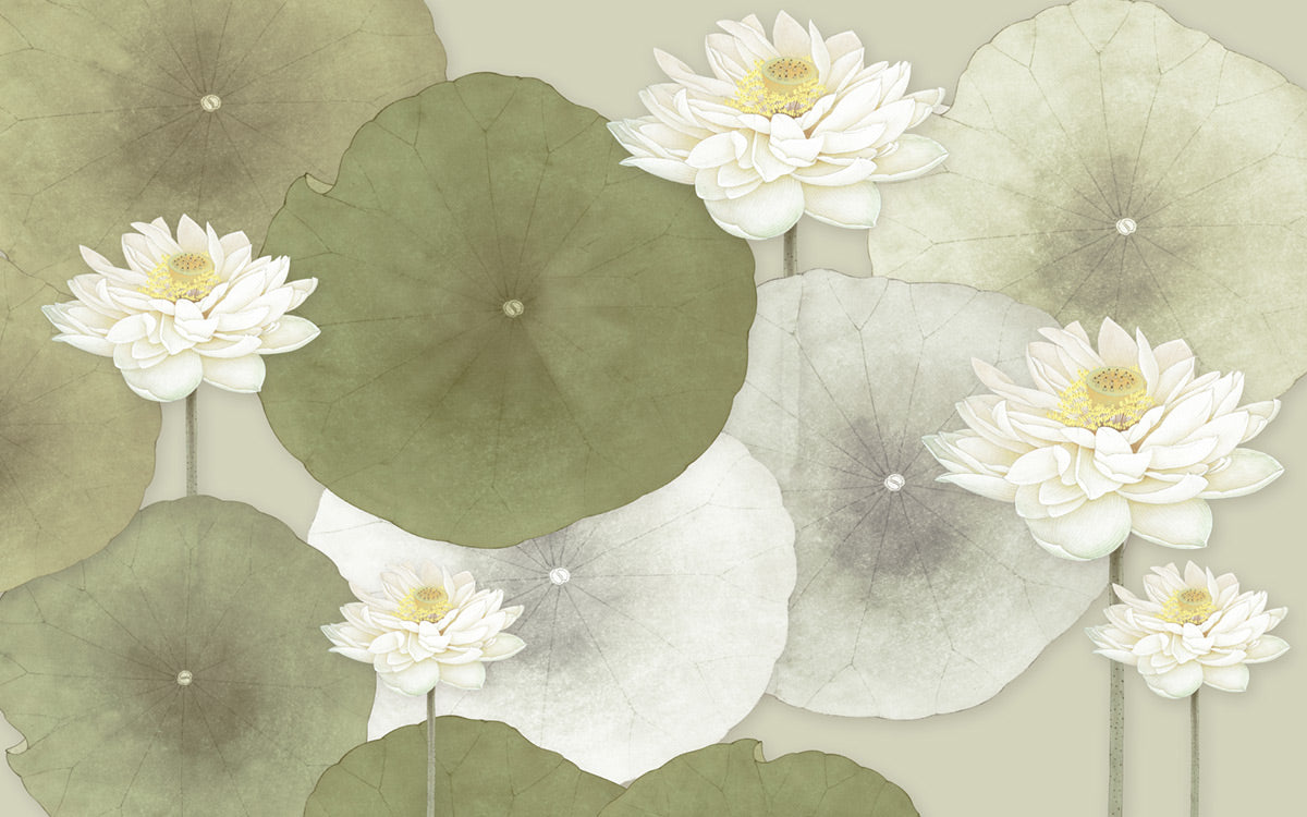 Serene Lotus Floral Mural Wallpaper