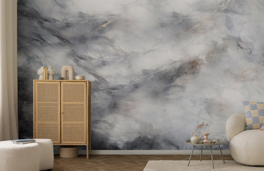 Mystic Gray Marble Mural Wallpaper in living room