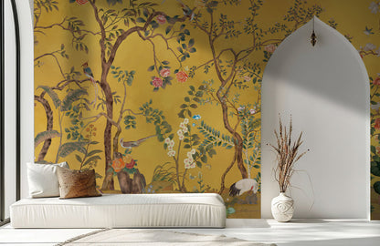 Golden Garden Serenade Mural Wallpaper in living room