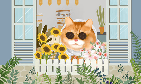 Rest Cat Wallpaper Mural Cartoon Animal Design