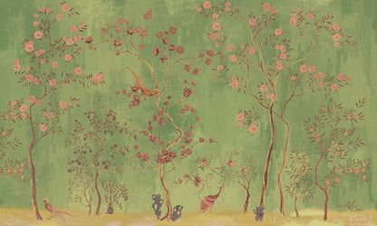 green floral and animal bird wall mural home decor