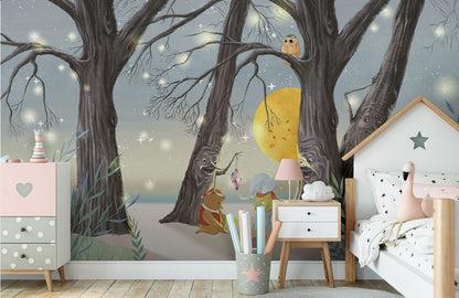 Fairy Tale Forest Nightscape Wallpaper in bedroom