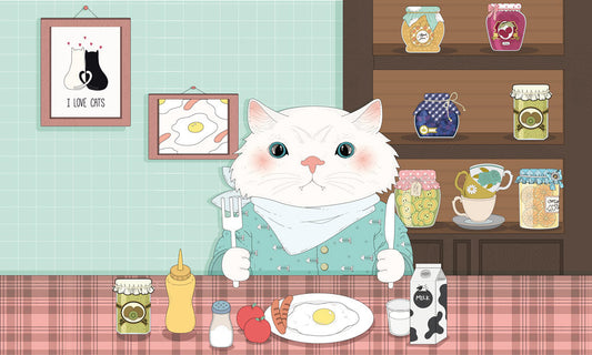 Whimsical Cat Kitchen Mural Wallpaper