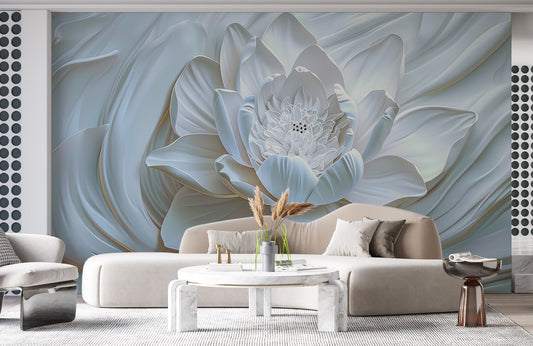 Serene Lotus Blossom Mural Wallpaper in living room