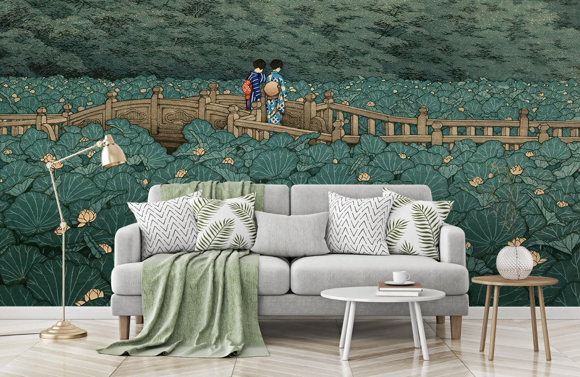 Lotus Pond Stroll Mural Wallpaper