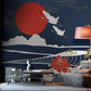 Crimson Sun and Flight Mural Wallpaper in living room