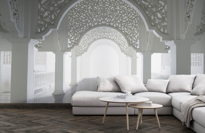 Elegant Arched Sanctuary Mural Wallpaper in living room