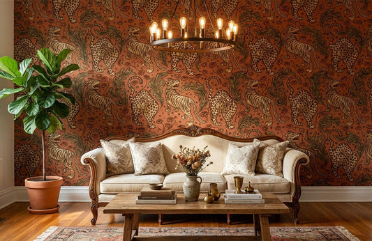 Vintage Safari Animal Motif Mural Wallpaper