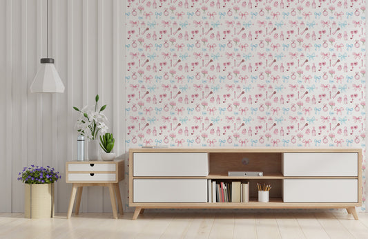 Beauty and Bows Mural Wallpaper in living room
