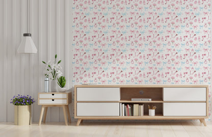 Beauty and Bows Mural Wallpaper in living room