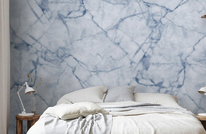 Icy Blue Marble Mural Wallpaper in bedroom