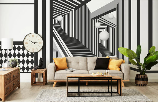 Optical Illusion Staircase Mural Wallpaper