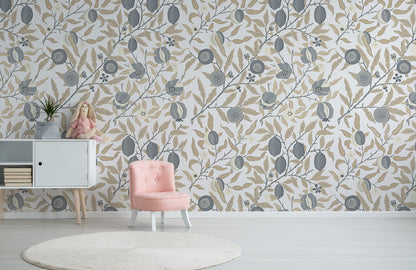 Golden Pomegranate Grove Mural Wallpaper in child's room