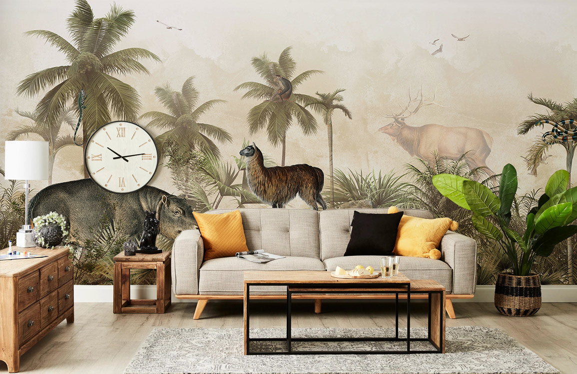 Rainforest Adventure Mural Wallpaper in living room