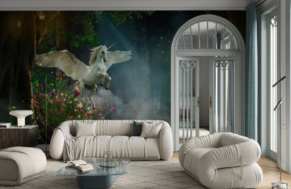 Majestic Pegasus Realm Mural Wallpaper in living room