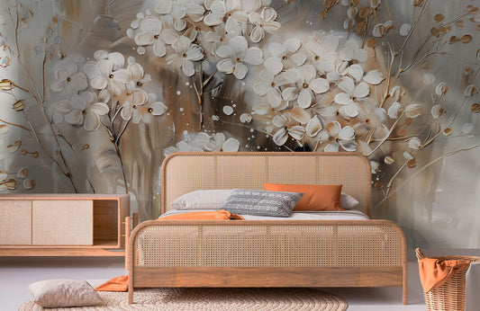 Blossoming Serenity Escape Mural Wallpaper in bedroom