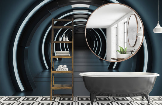 Futuristic Tunnel Escape Mural Wallpaper in bathroom