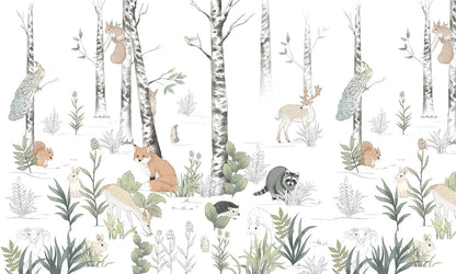 Painted Forest Animals Wall Mural for walldecor