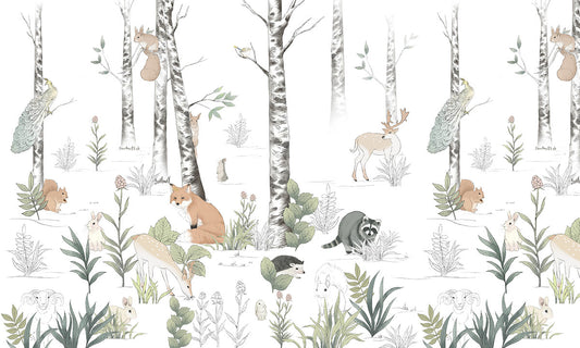 Enchanted Forest Animal Nursery Mural Wallpaper